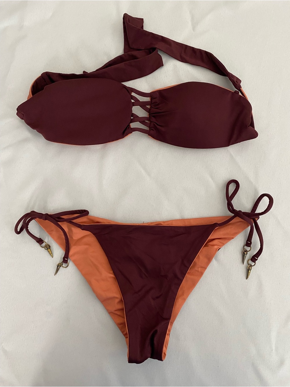 Dolce Vita Women’s Bikini XS Swimsuit Swimwear Bandeau Tie Side Reversible